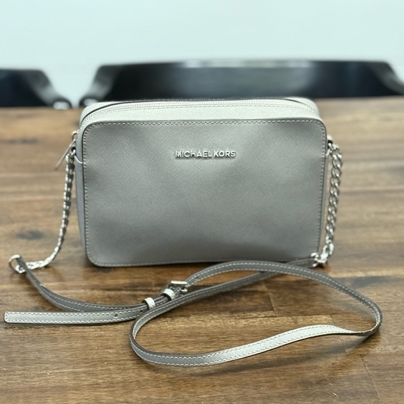 Michael Kors Grey + Silver Crossbody Bag - Picture 1 of 14